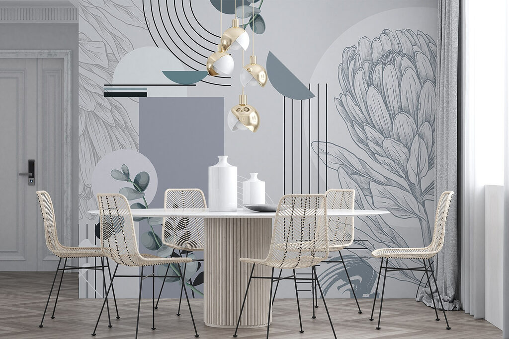 Blüten und Geometrie in einem Interieur