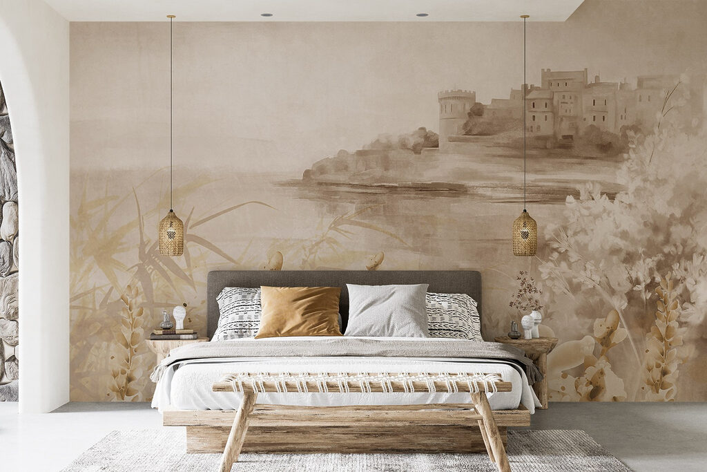 Landschaft in Aquarell in einem Interieur