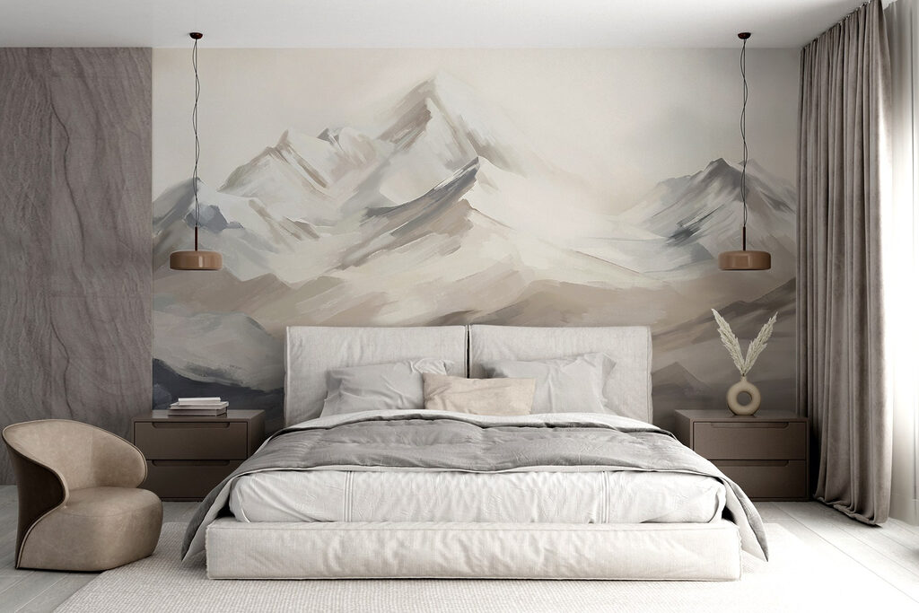 Berge in Pinselstrichen in einem Interieur
