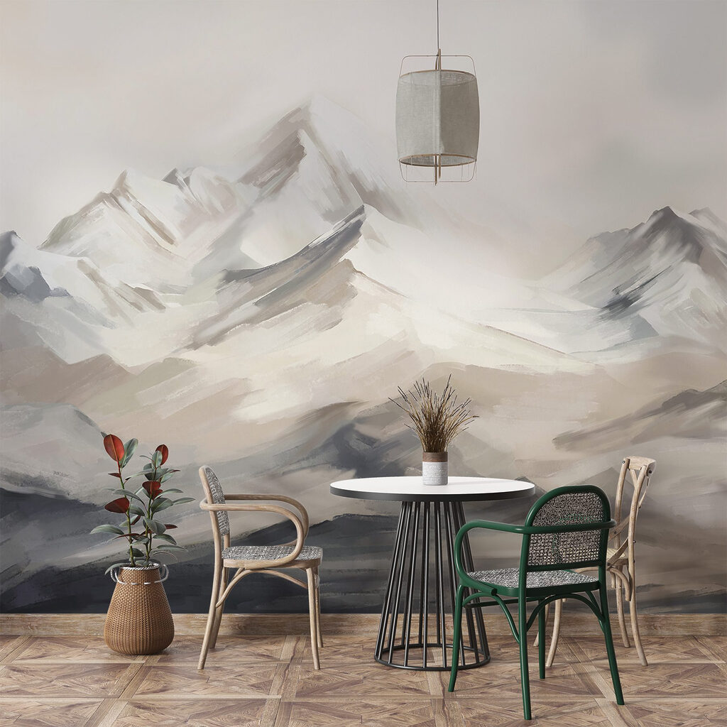 Berge in Pinselstrichen in einem Interieur