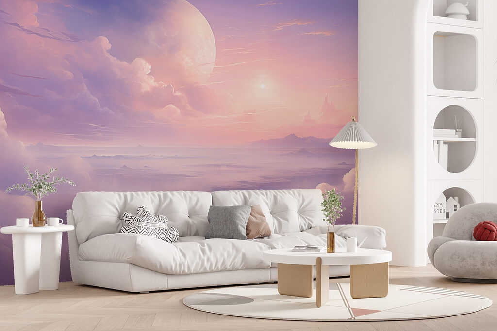 Mondlicht über lila Wasser in einem Interieur