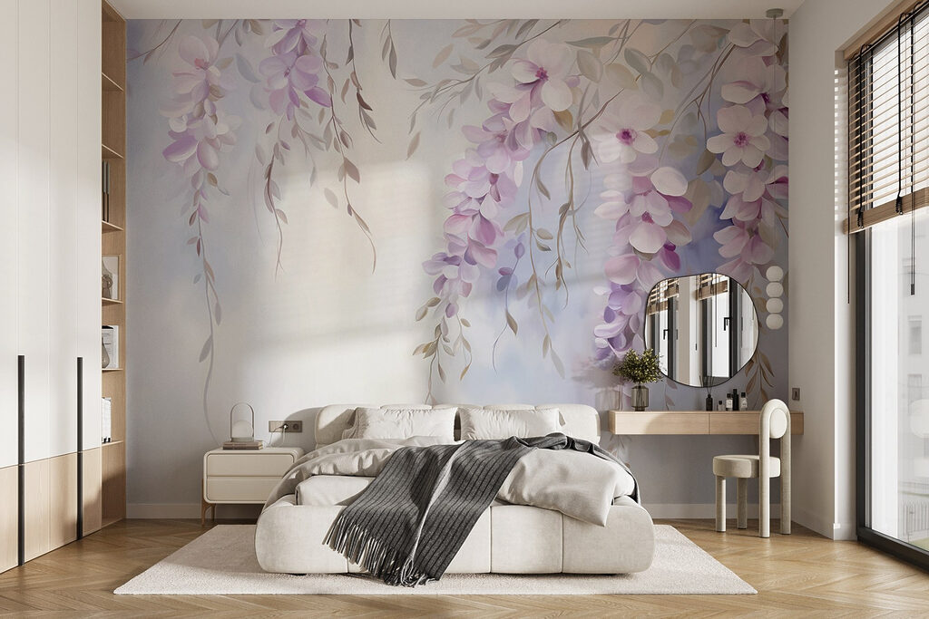 Lila Blütenregen in einem Interieur