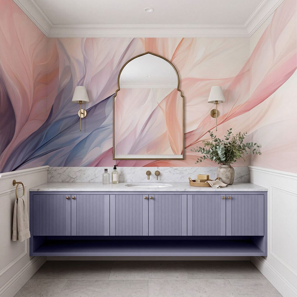 Blau-rosa Fächer in einem Interieur