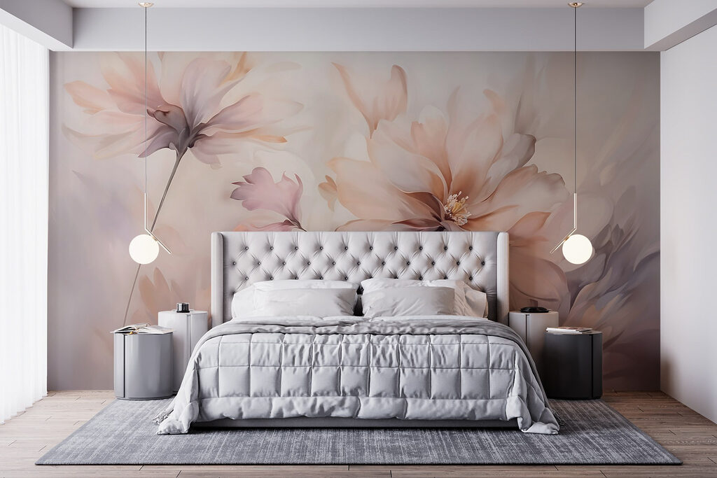 Blüten in Pfirsichgrau in einem Interieur