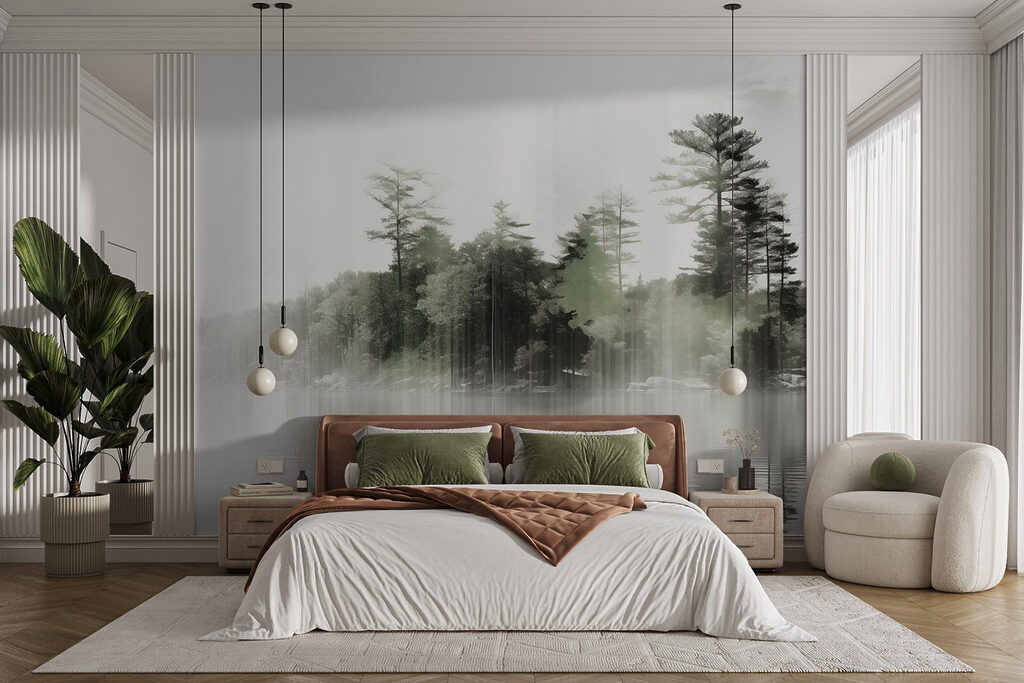 Gespiegelte Baumgruppe in einem Interieur