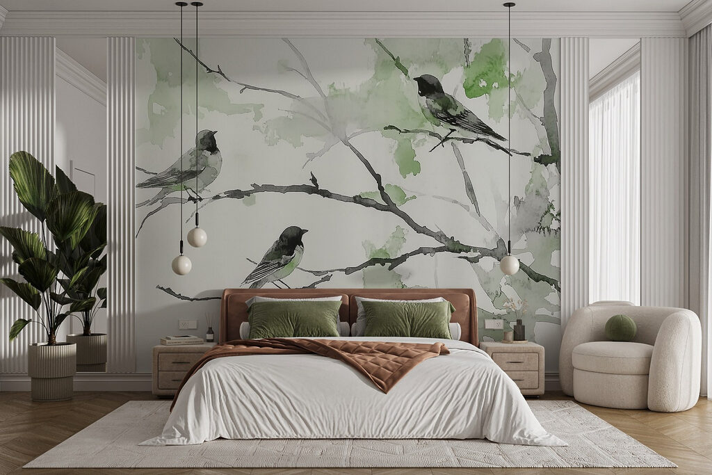 Vögel im Geäst in einem Interieur