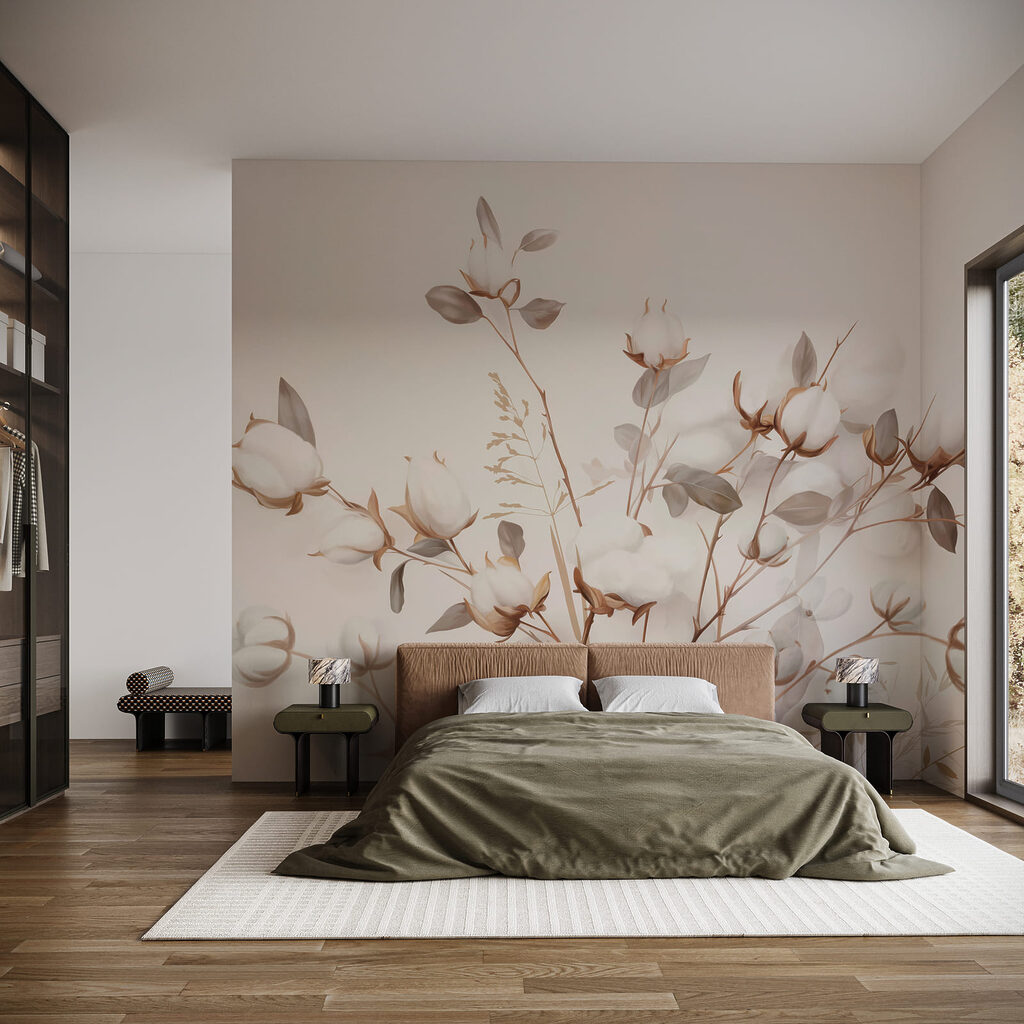 Zweige mit blassen Knospen in einem Interieur