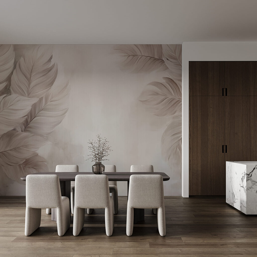 Breite Blätter am Rand in einem Interieur