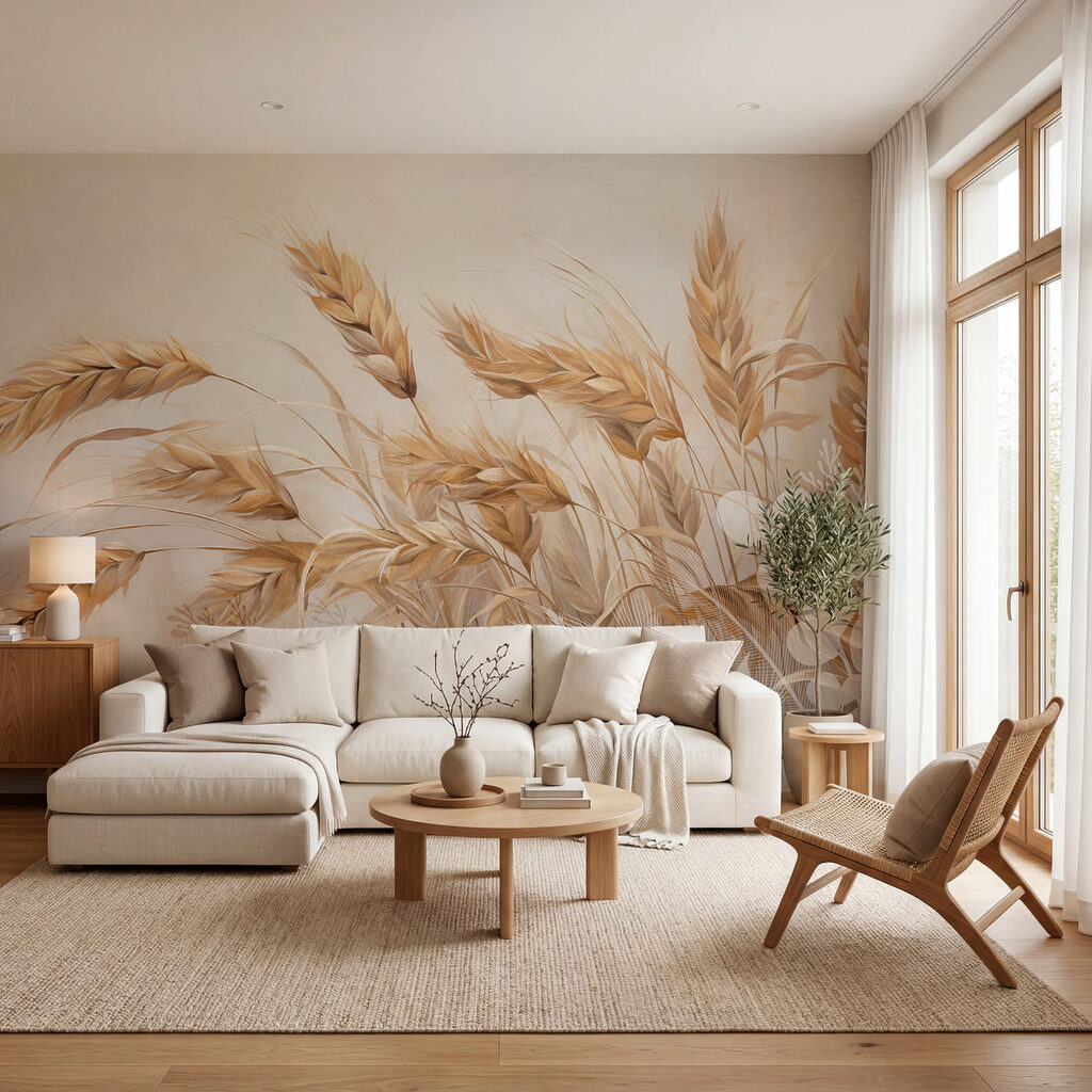 Goldene Ähren zwischen Halmen in einem Interieur