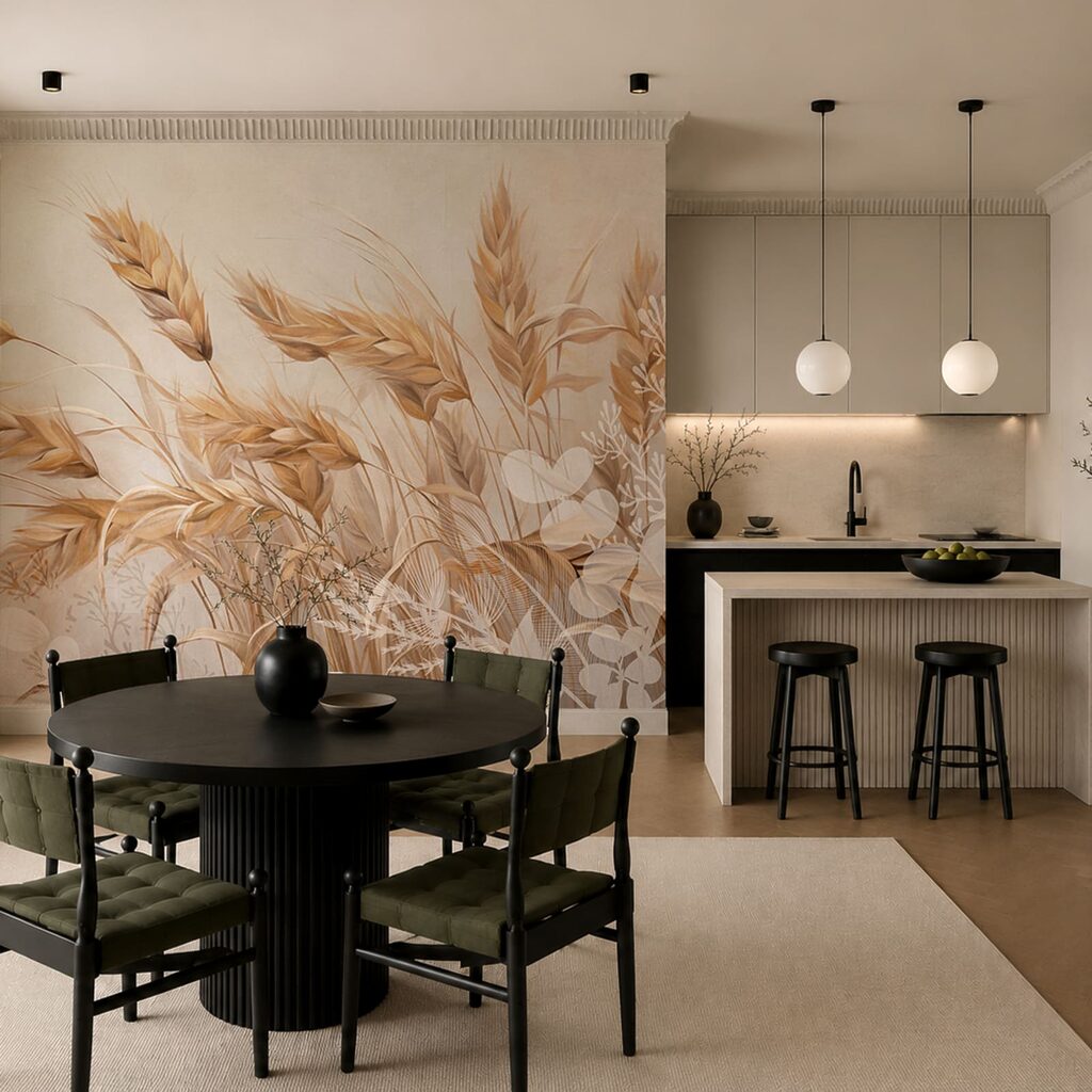 Goldene Ähren zwischen Halmen in einem Interieur