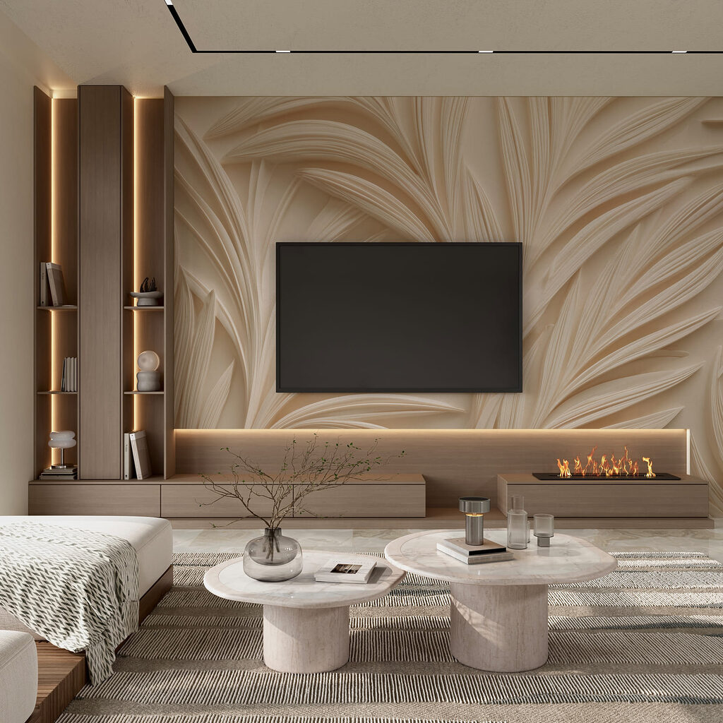 Cremeweiße Palmwedel in einem Interieur