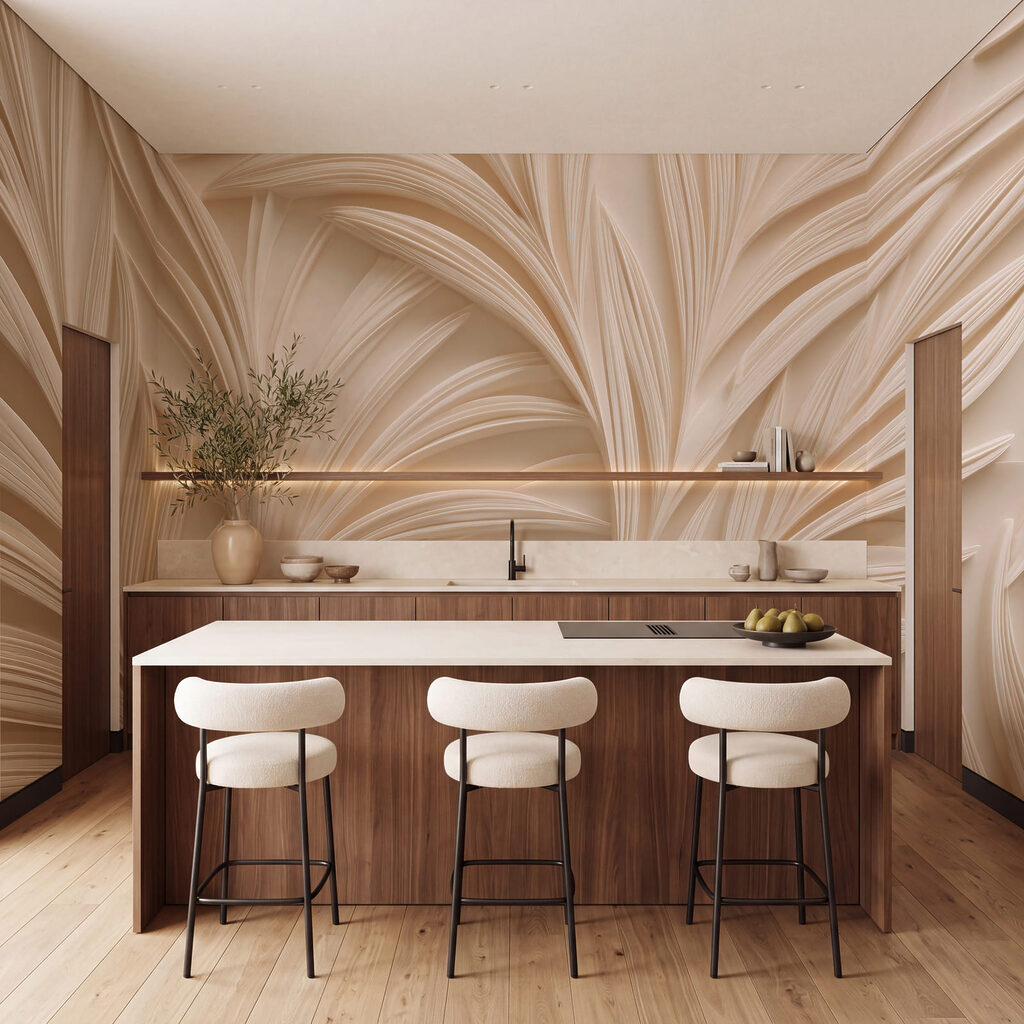Cremeweiße Palmwedel in einem Interieur
