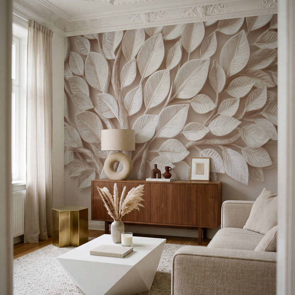 Baum mit weißen Blättern in einem Interieur