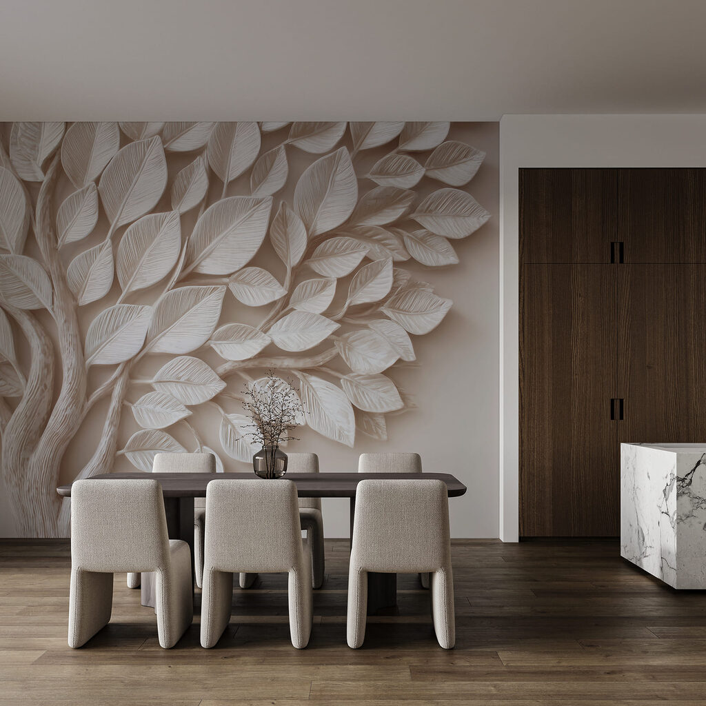 Baum mit weißen Blättern in einem Interieur