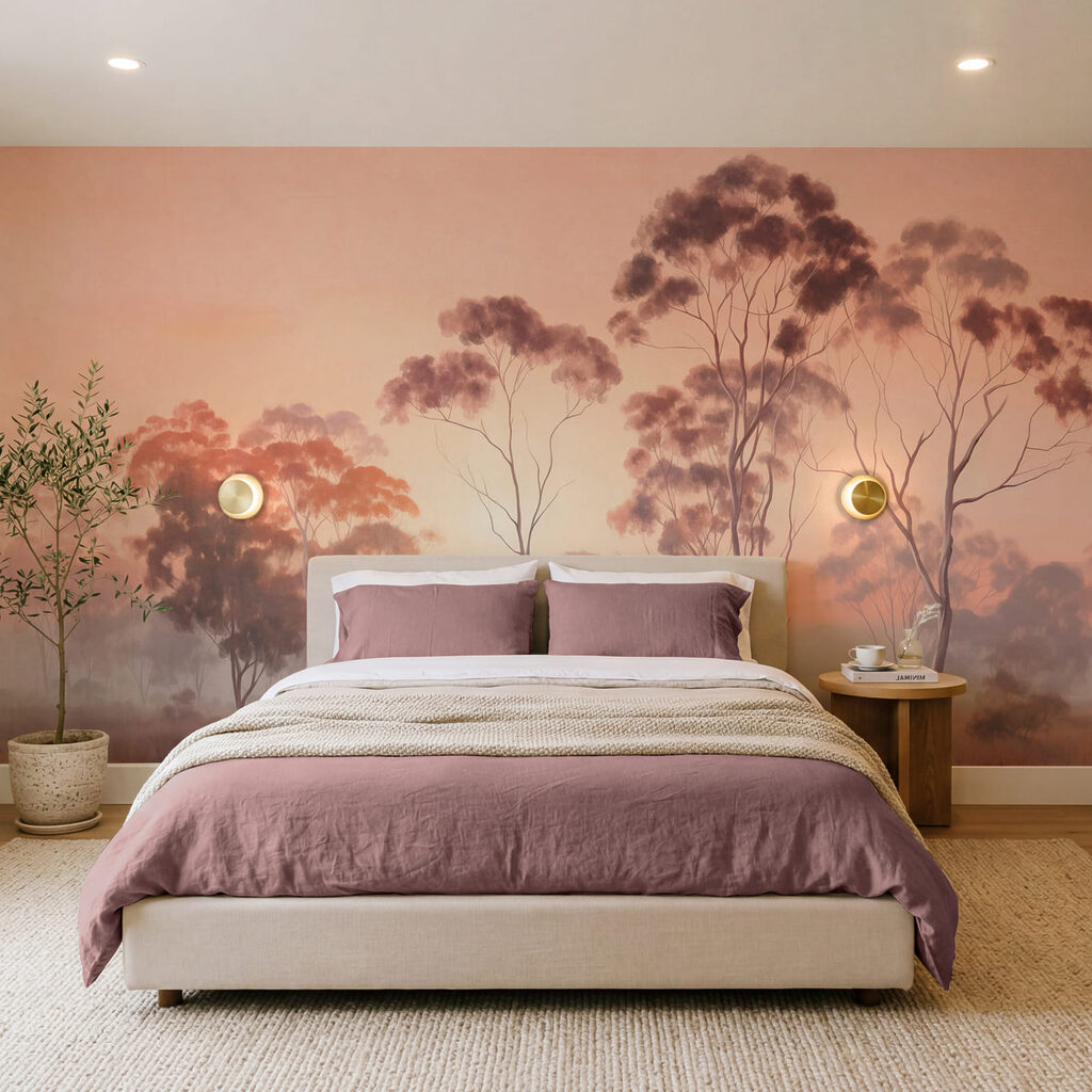 Bäume vor warmem Himmel in einem Interieur
