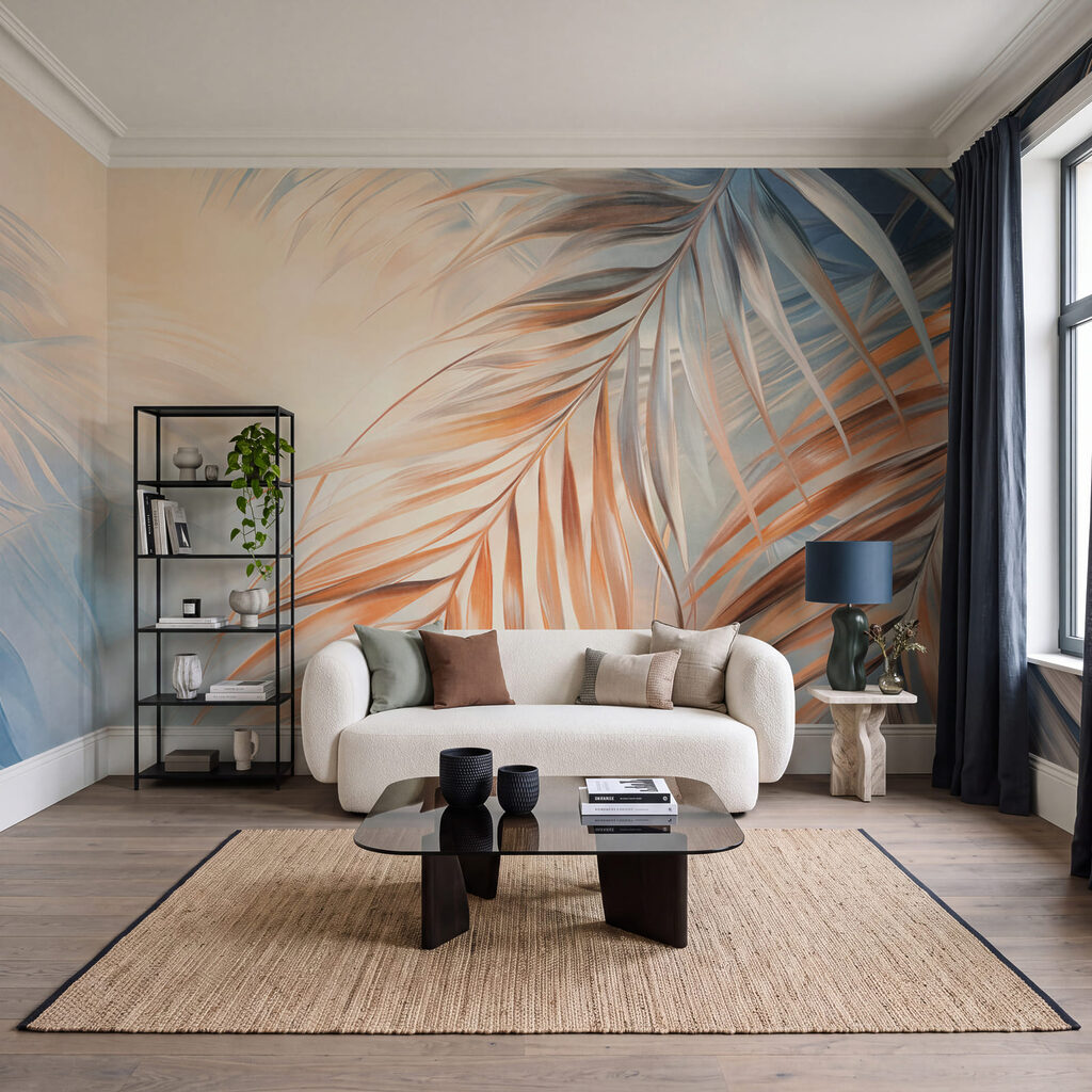 Geneigte Palmwedel in einem Interieur