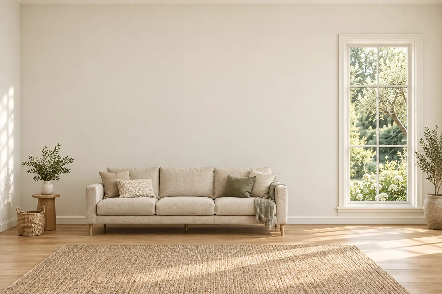 Proportionaler Größenvergleich · Beispielraum mit einem 200-cm-Sofa.